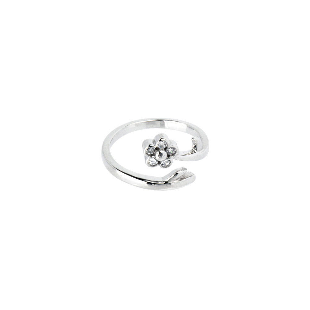 Solid 14k White Gold .05 Carat Genuine Diamond Flower Toe Ring