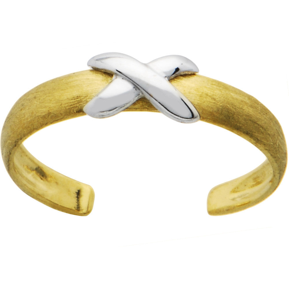 Solid 14kt Yellow White Gold X Toe Ring