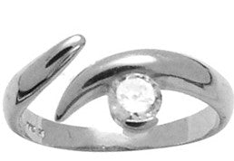 Solid 14k White Gold Solitaire Cubic Zirconia Toe Ring