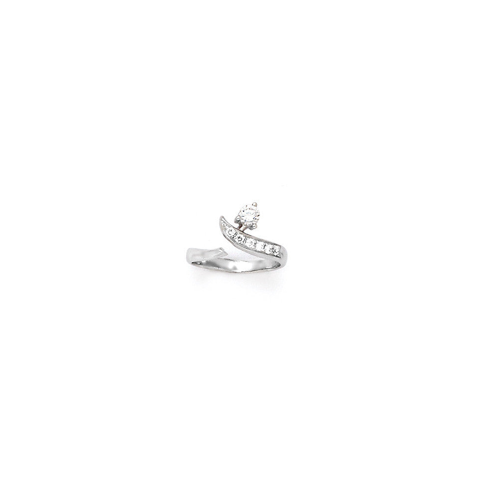 Solid 14k White Gold Five Gem with Solitaire Cubic Zirconia Toe Ring