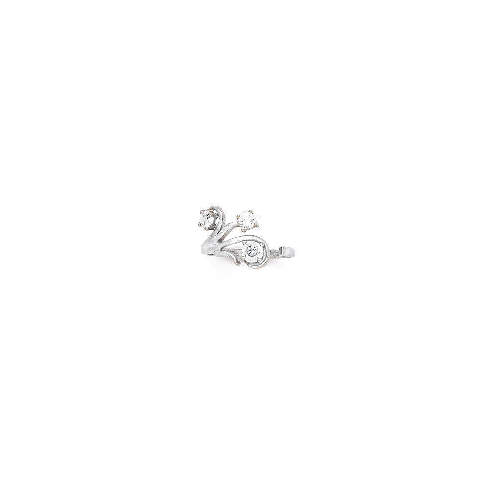 Solid 14k White Gold Scroll Trio Cubic Zirconia Toe Ring