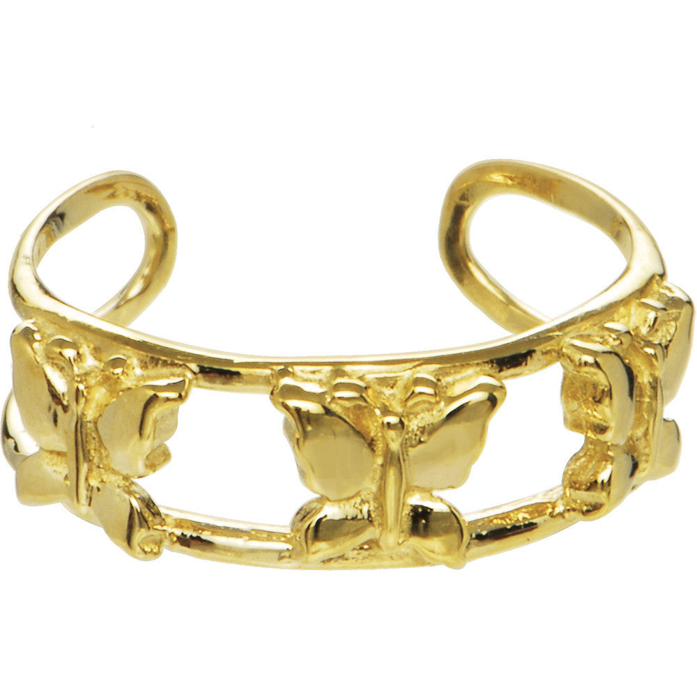 Solid 14k Yellow Gold Butterfly Band Cubic Zirconia Toe Ring