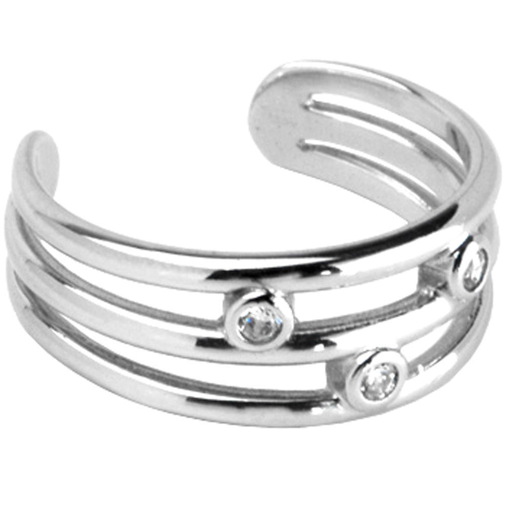 Solid 14k White Gold Cubic Zirconia Trio Band Toe Ring