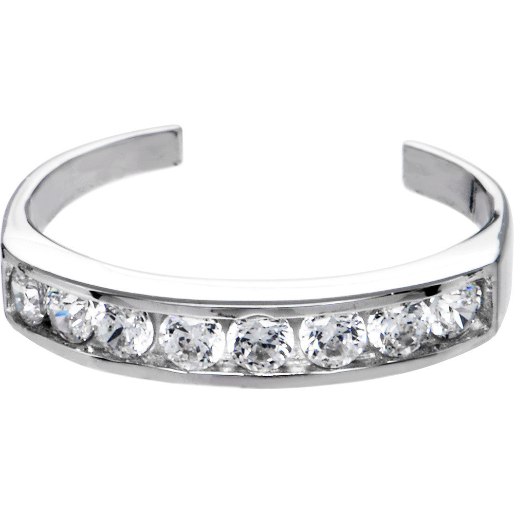 Solid 14k White Gold Square Cubic Zirconia Toe Ring