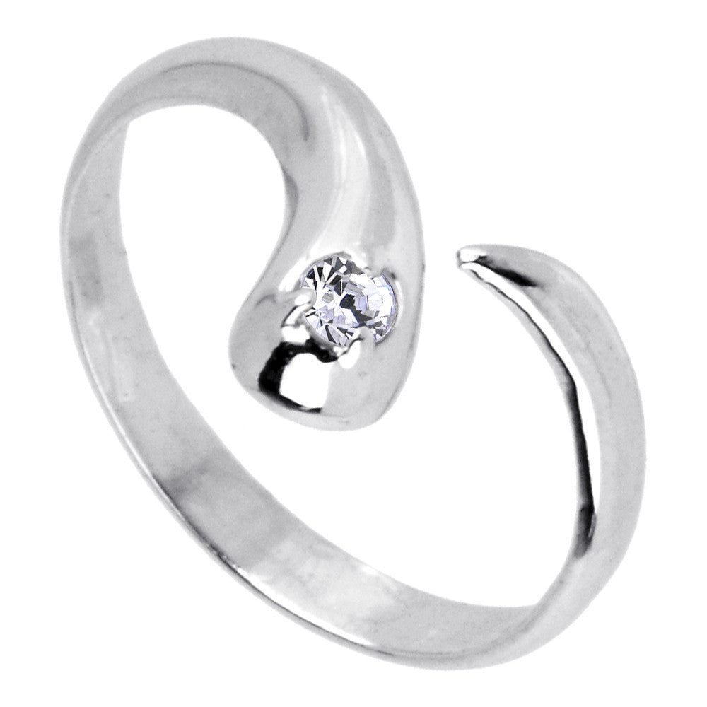 Solid 14kt White Gold Cubic Zirconia Solitaire Flare Toe Ring