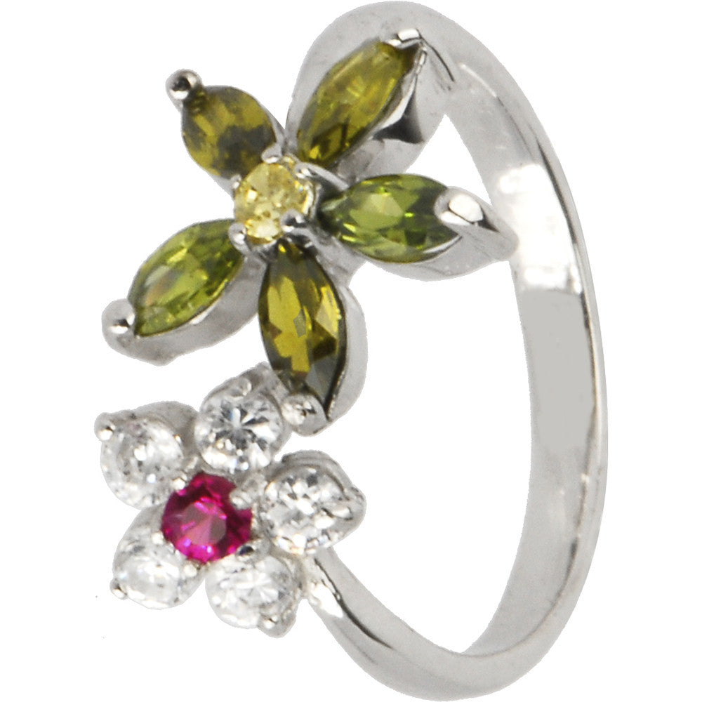 Solid 14k White Gold Cubic Zirconia Flower Petals Toe Ring