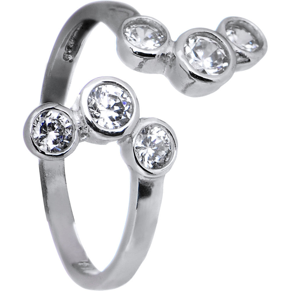 Solid 14k White Gold Cubic Zirconia Bubbles Toe Ring