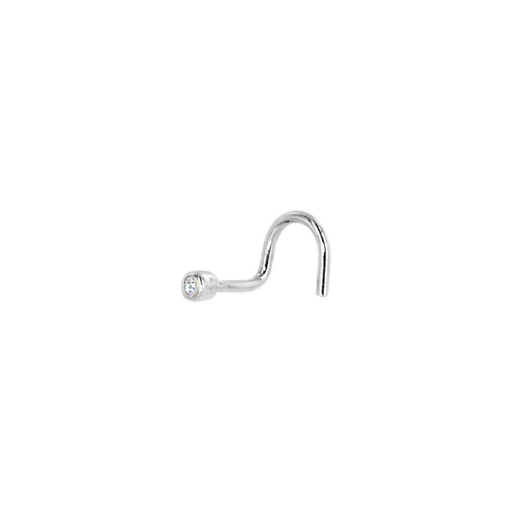 Solid 14k White Gold 1.5mm Cubic Zirconia Nose Screw