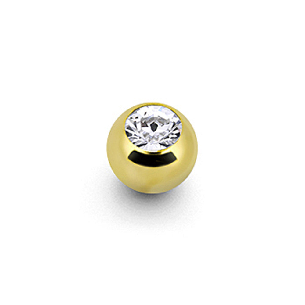 Solid 14K Yellow Gold CZ Replacement Ball 3mm - 16G