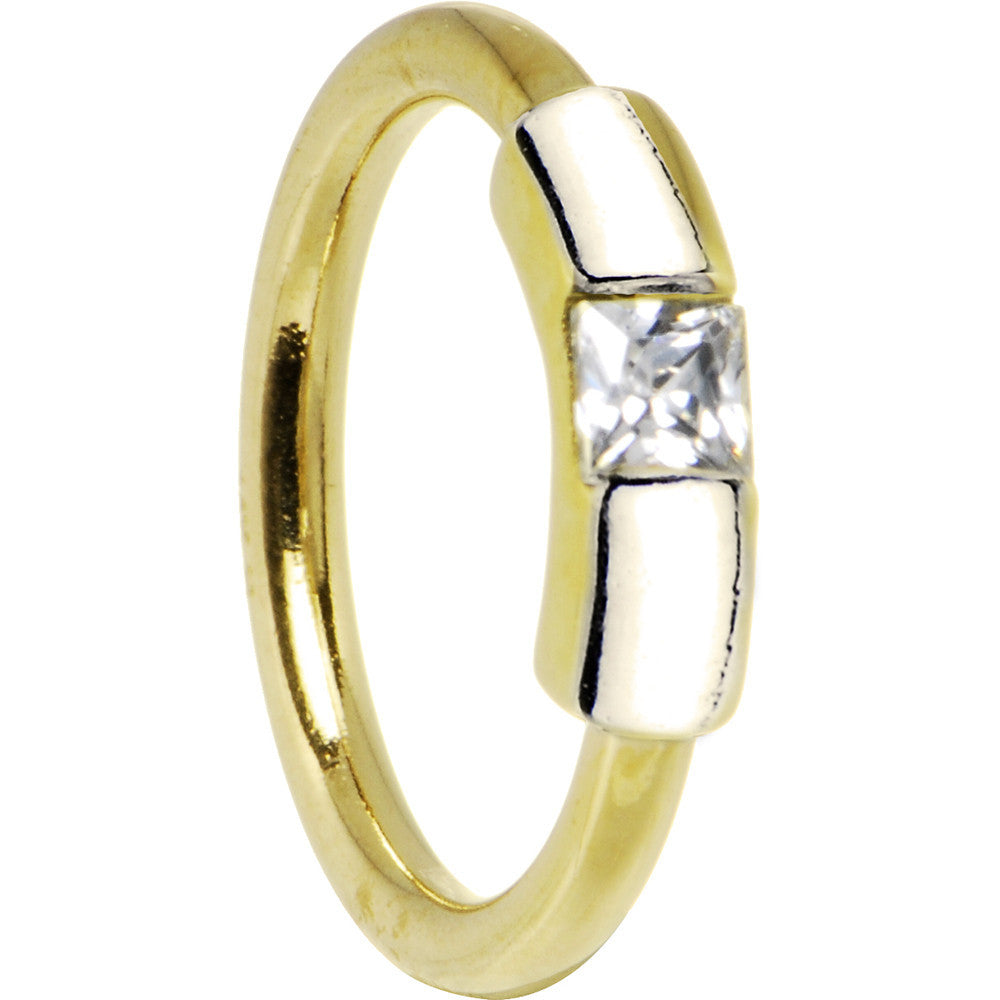 14G 3/8 Solid 14K Yellow Gold Clear CZ Captive Ring