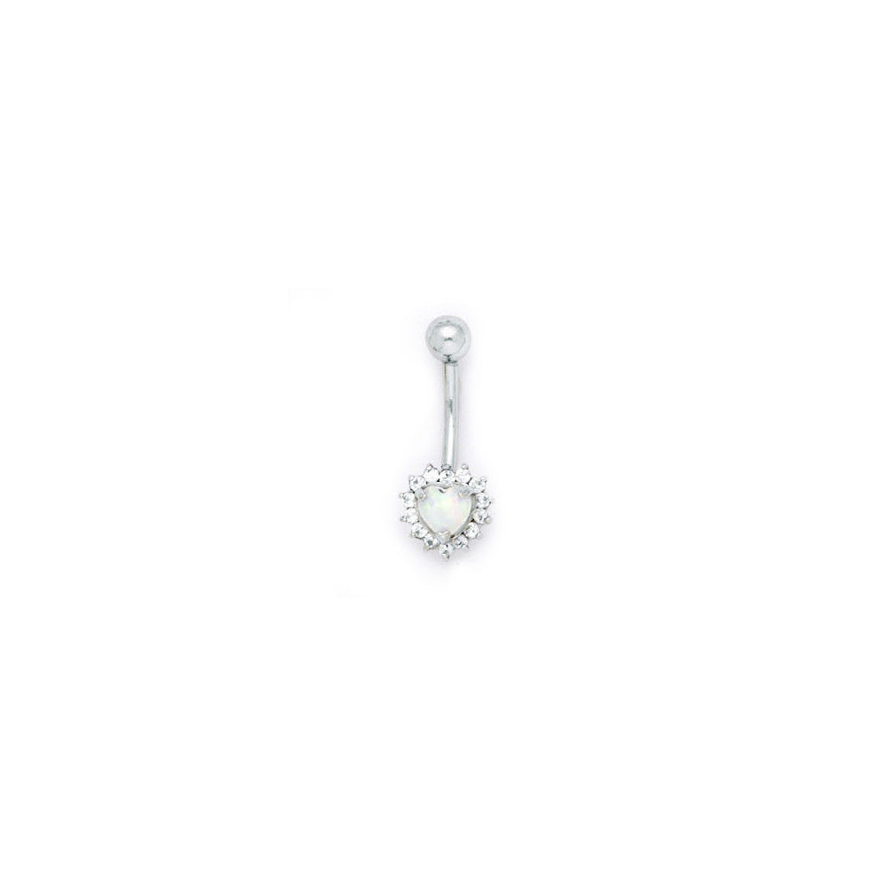 16G Solid 14k White Gold Zirconia Opal Heart Belly Ring