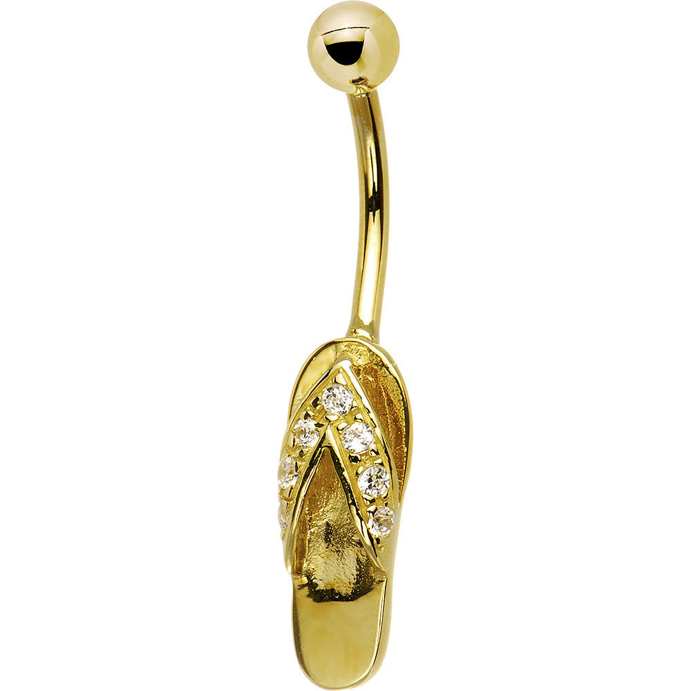 16G Solid 14k Yellow Gold Cubic Zirconia Sandal Belly Ring