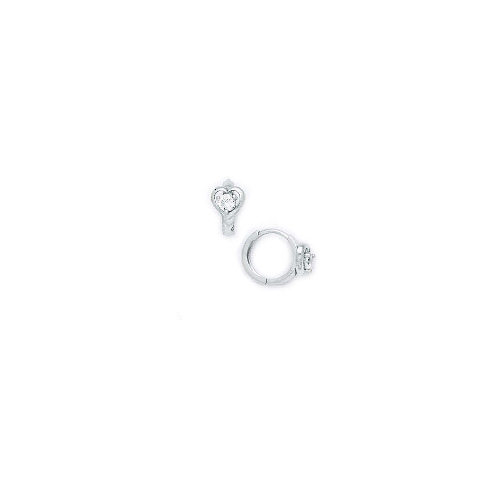 14k White Gold CZ Heart Huggy Earrings