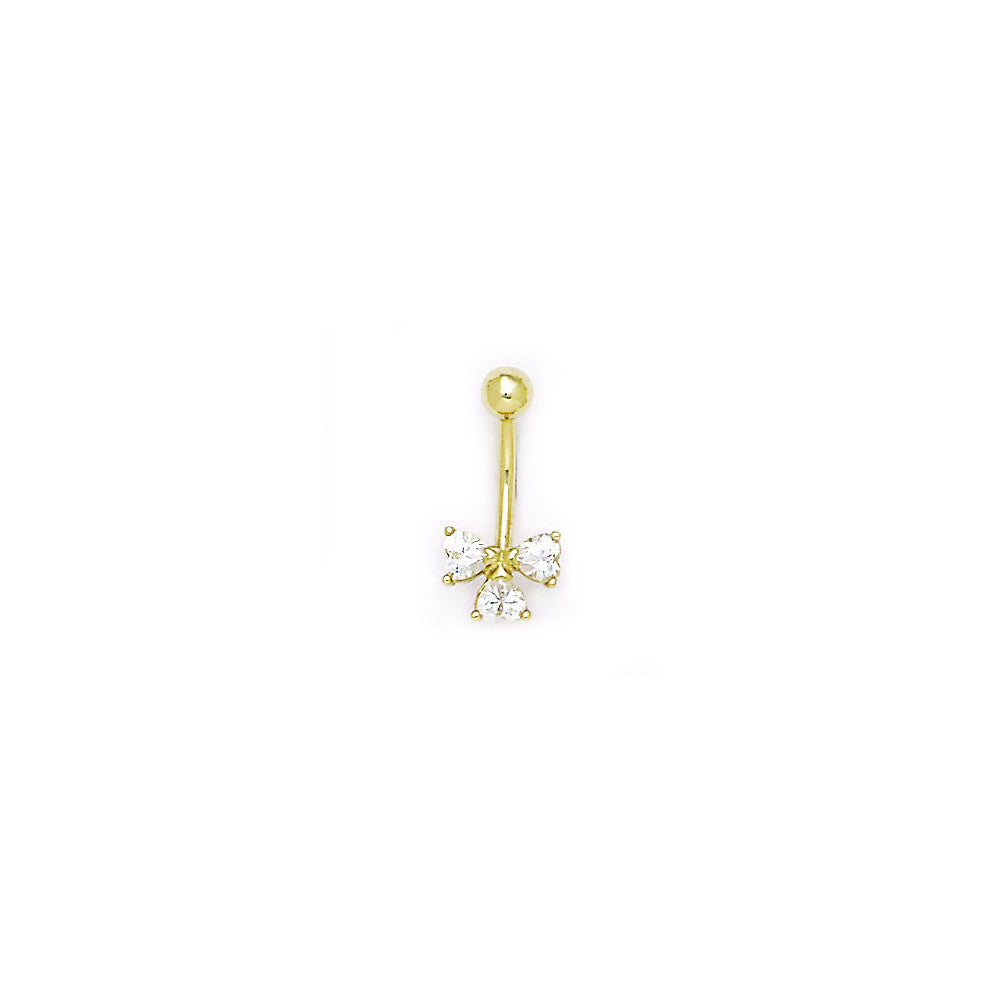 16G Solid 14k Yellow Gold CZ Trio of Hearts Belly Ring