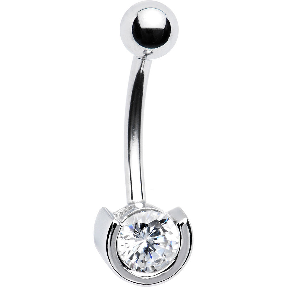 Solid 14kt White Gold Zirconia Solitaire Belly Ring