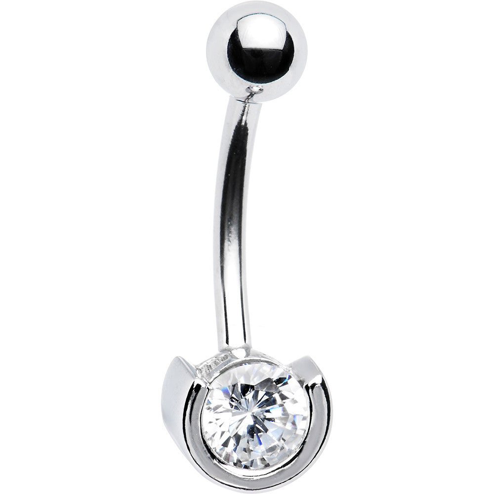 16G Solid 14k White Gold Zirconia Solitaire Belly Ring