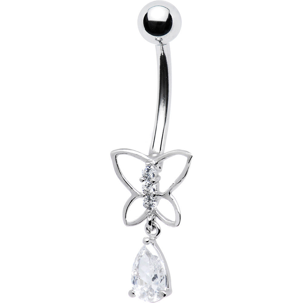 16G Solid 14k White Gold Butterfly Teardrop Belly Ring