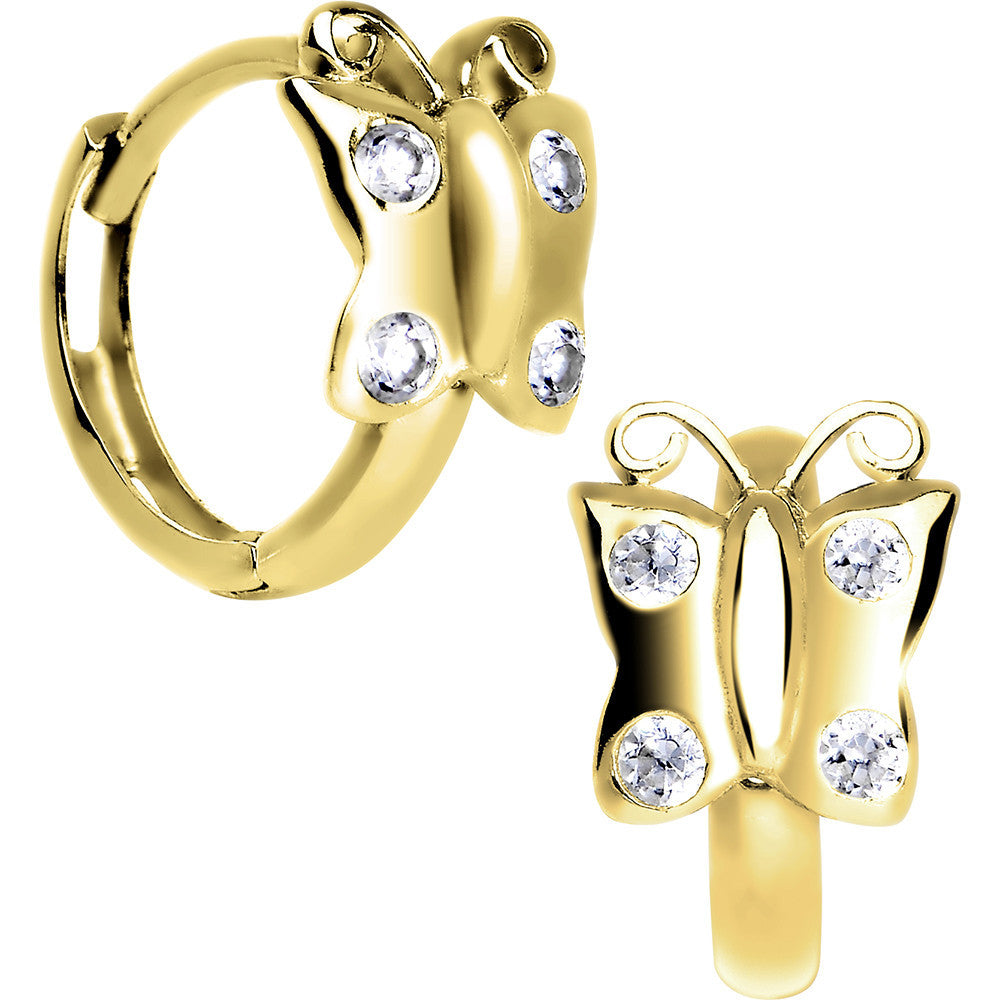 14k Yellow Gold CZ Butterfly Huggy Earrings