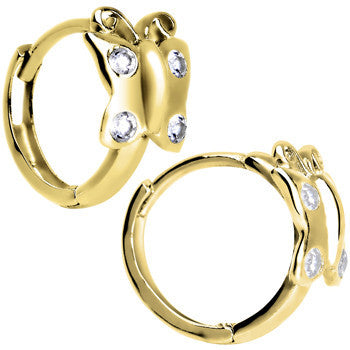 14k Yellow Gold CZ Butterfly Huggy Earrings