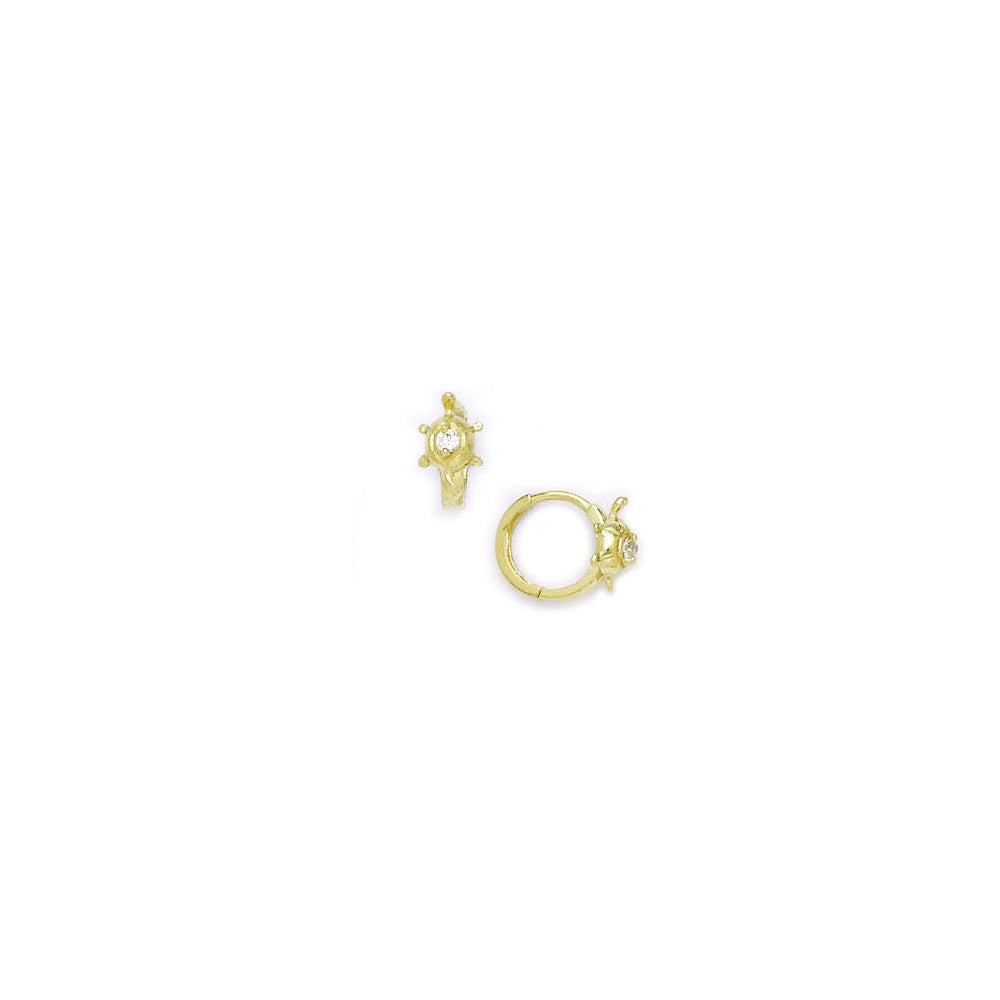 14k Yellow Gold CZ Turtle Huggy Earrings