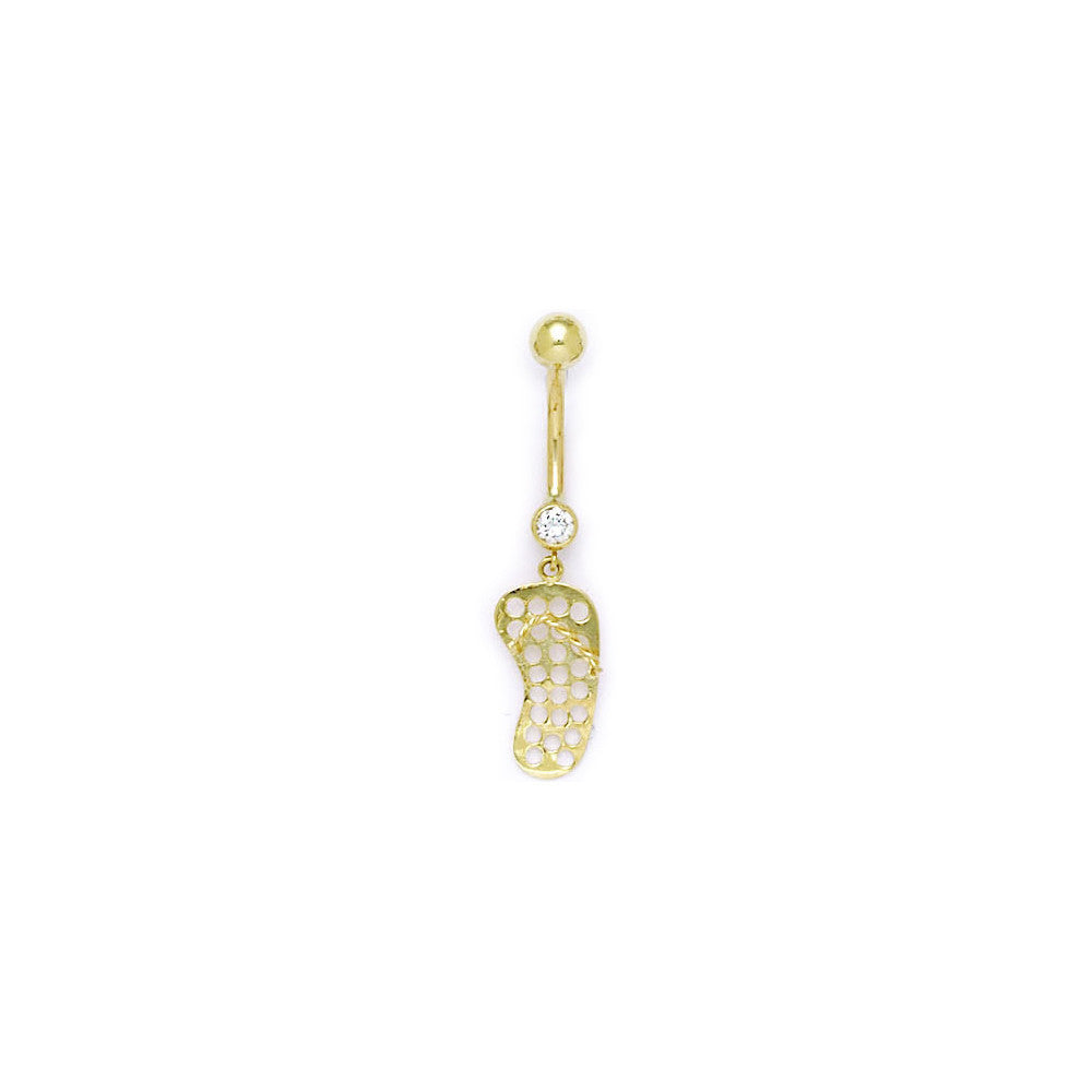 16G Solid 14k Yellow Gold Flip Flop Belly Ring