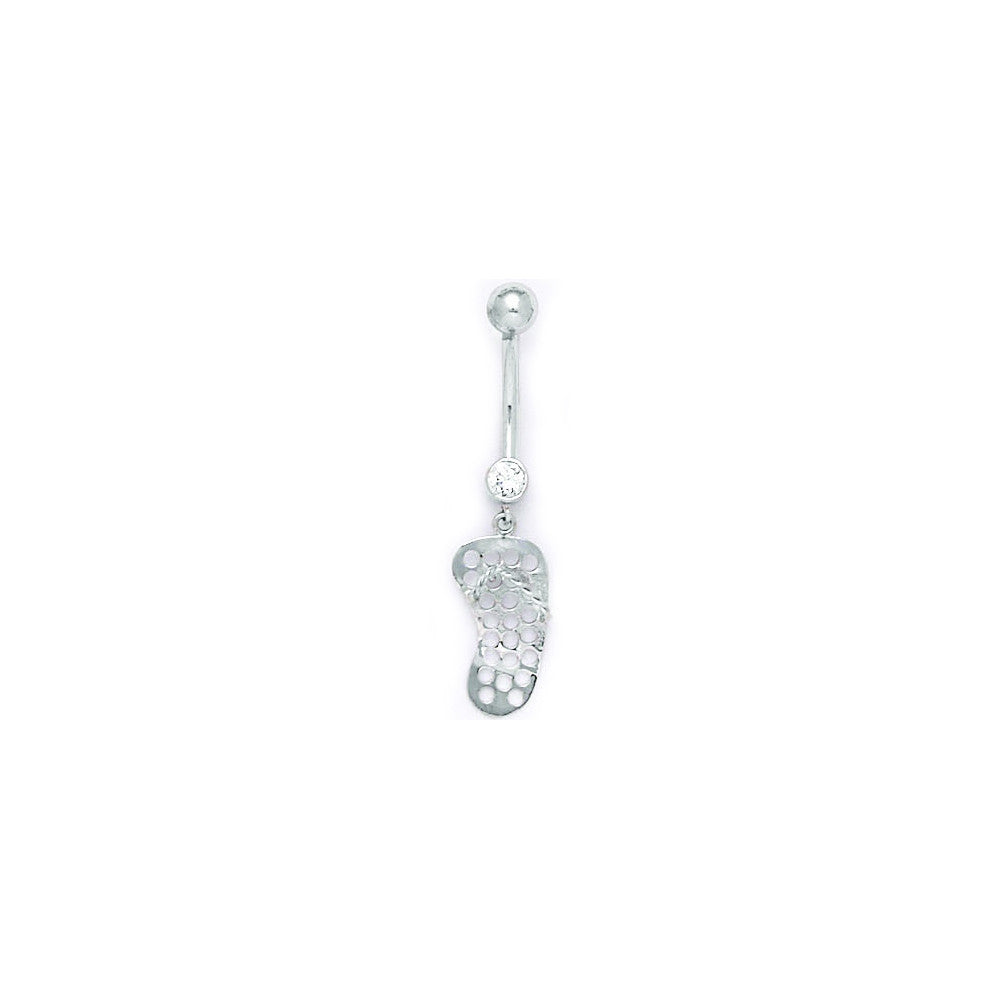 16G Solid 14k White Gold Flip Flop Belly Ring