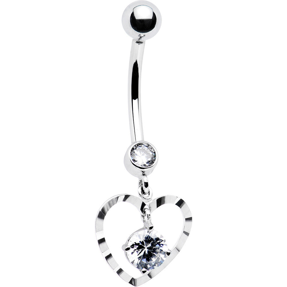 16G Solid 14k White Gold Modish Heart Belly Ring