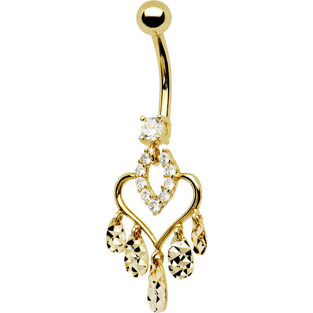 16G Solid 14k Yellow Gold Majestic Heart Chandelier Belly Ring
