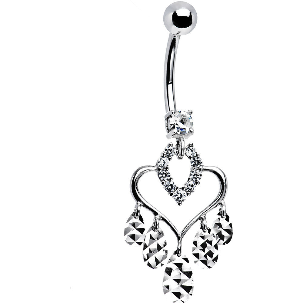 Solid 14kt White Gold Majestic Heart Chandelier Belly Ring