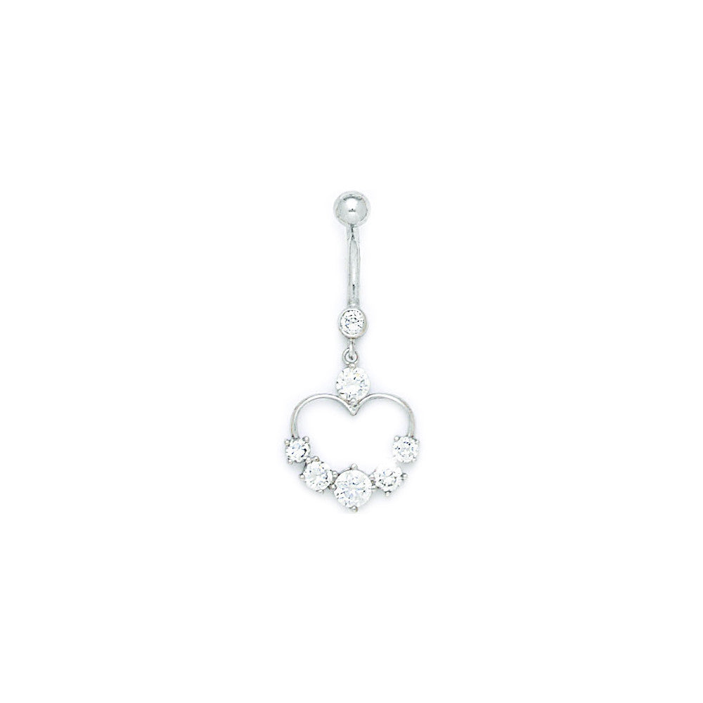 Solid 14kt White Gold Cubic Zirconia Classy Heart Belly Ring