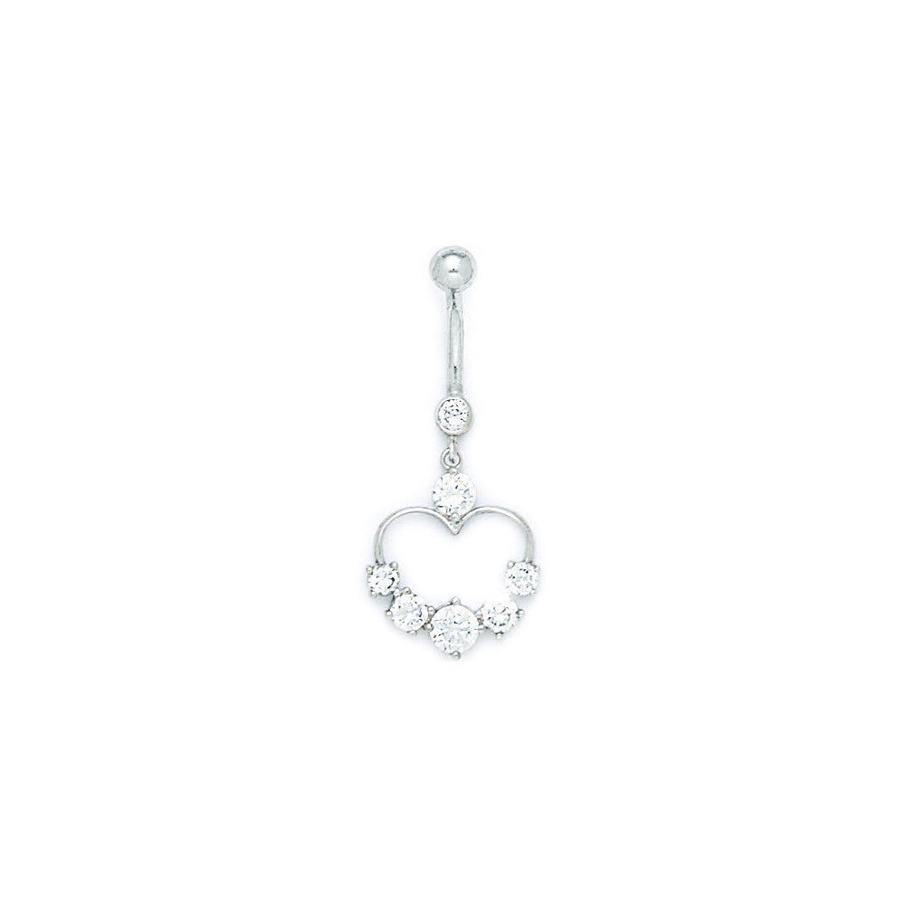 16G Solid 14k White Gold Cubic Zirconia Classy Heart Belly Ring