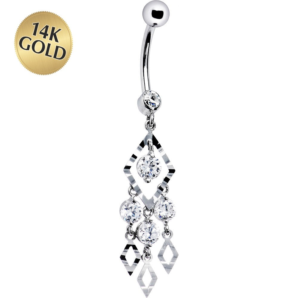 Solid 14kt White Gold Expressions Chandelier Belly Ring