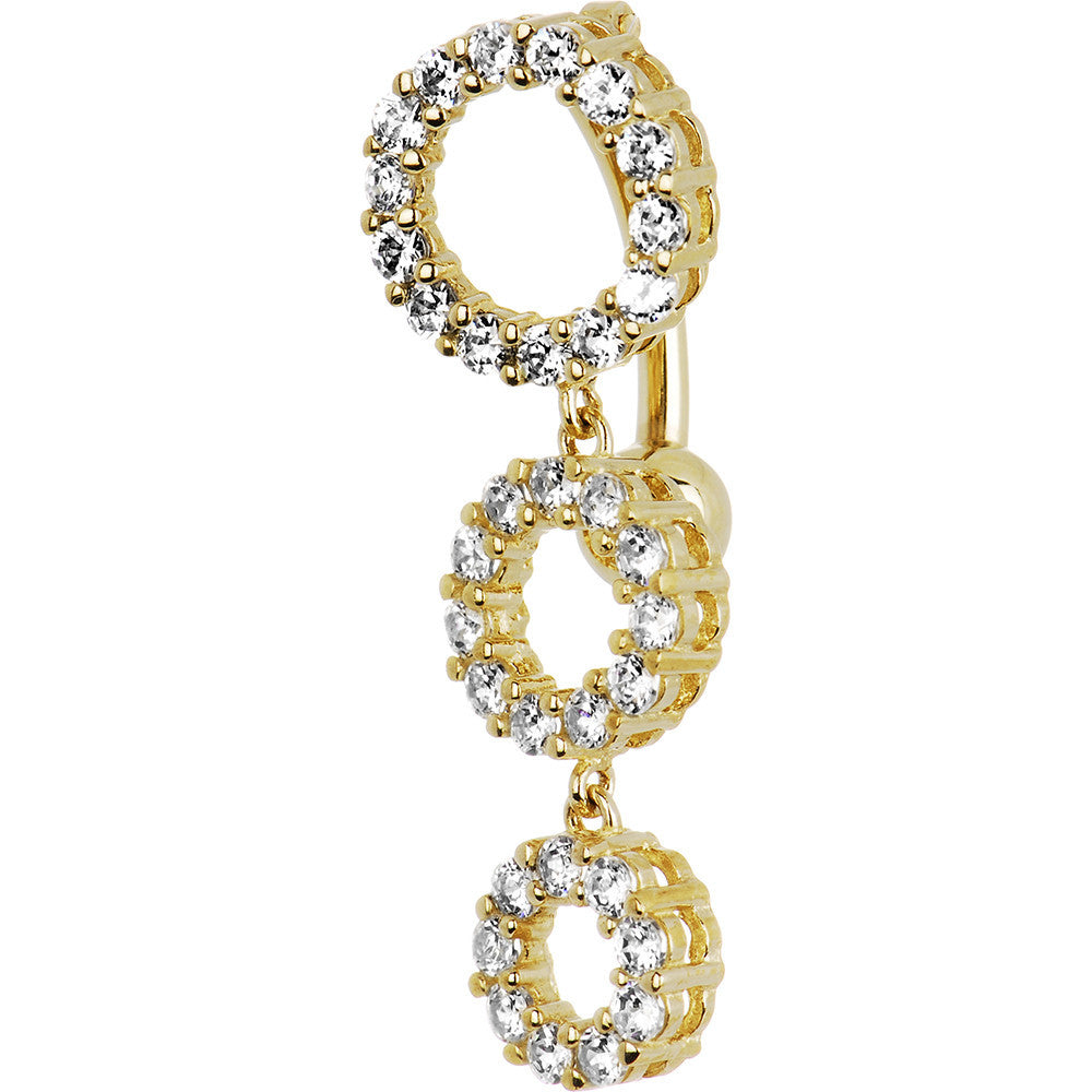 16G Solid 14k Yellow Gold Top Mount CZ Circle Belly Ring