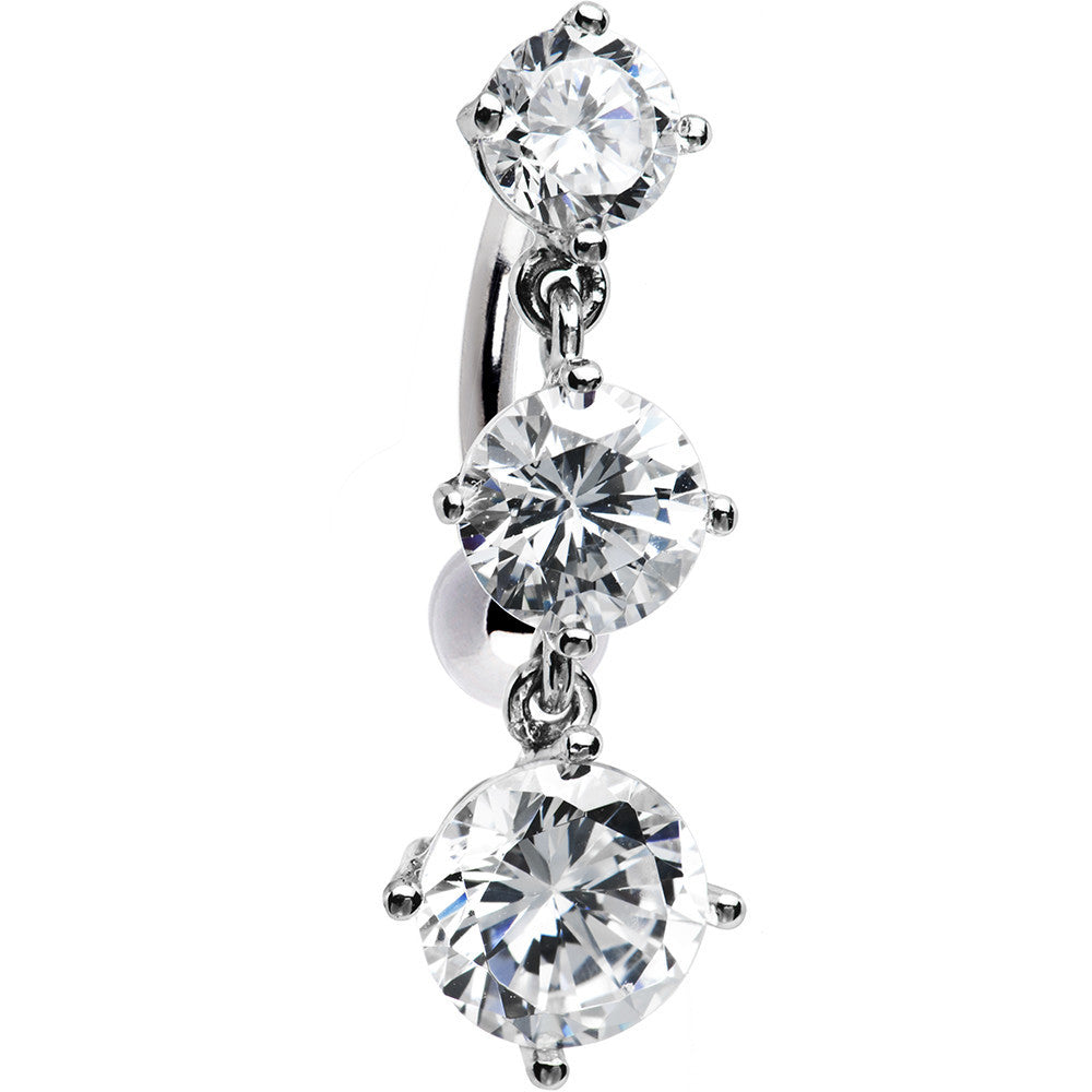 16G Solid 14k White Gold Top Mount CZ Belly Ring