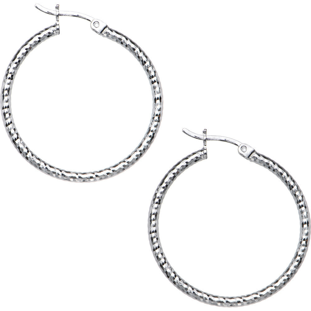 925 Sterling Silver 1 Inch Diamond Cut Hoop Earrings