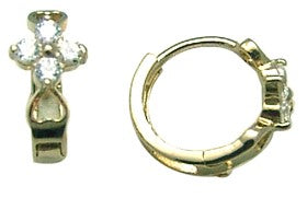 14k Yellow Gold CZ Flower Huggy Earrings