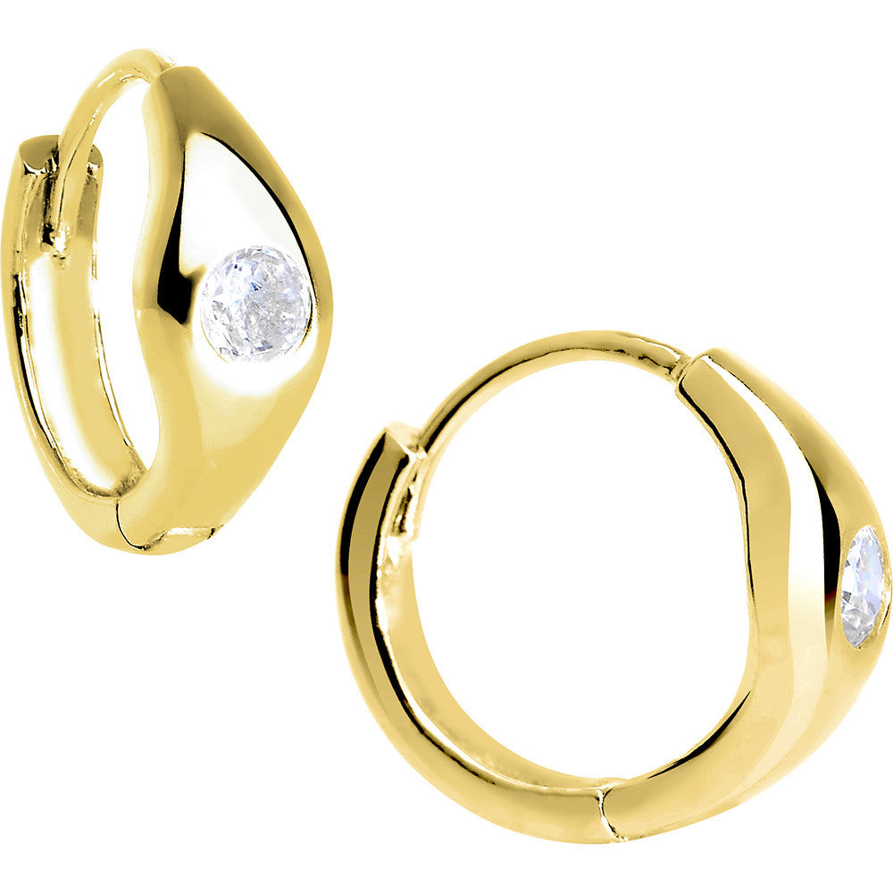14k Yellow Gold CZ Solitaire Huggy Earrings