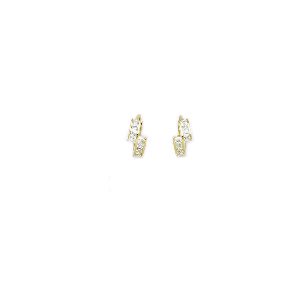 14k Yellow Gold CZ Square Huggy Earrings