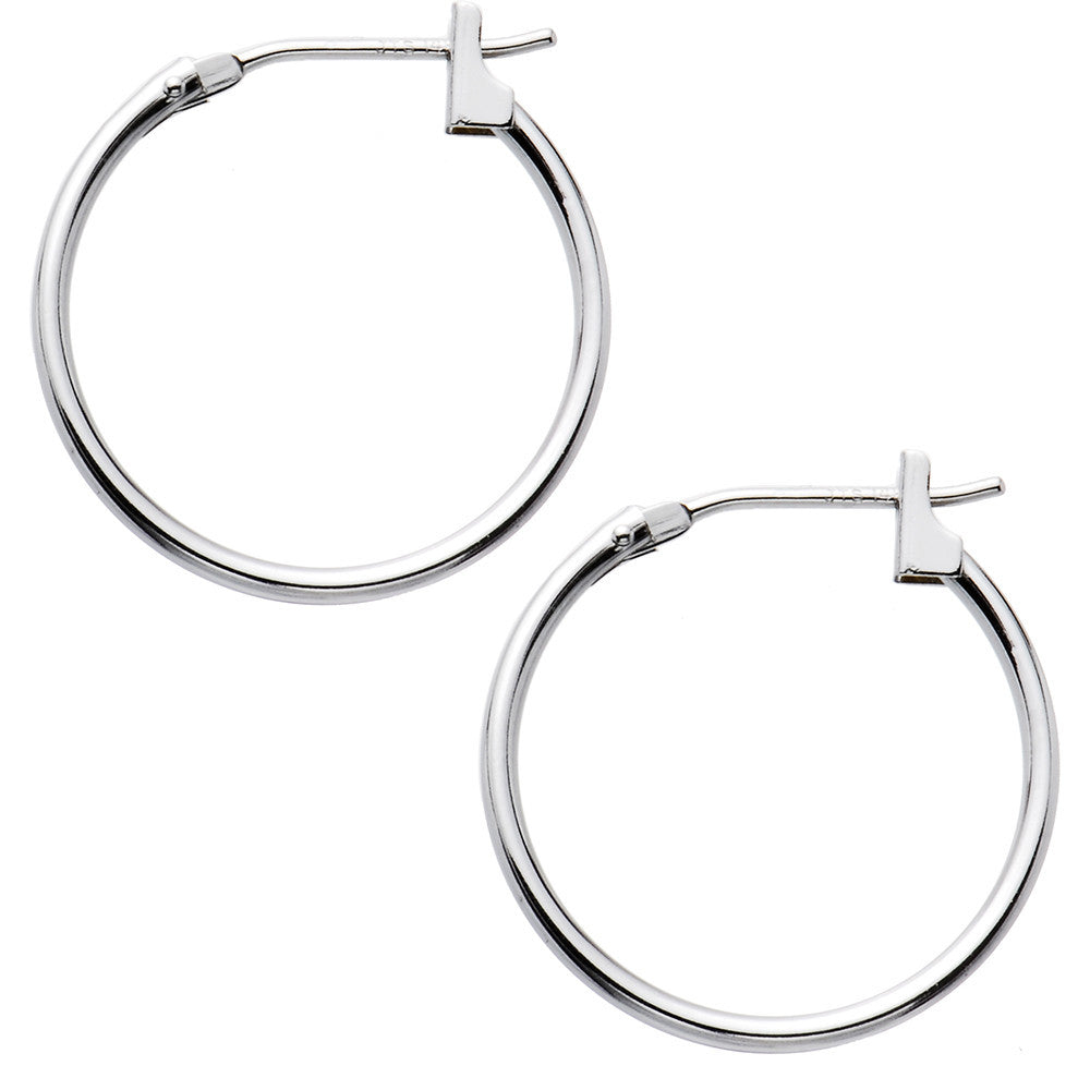 14K White Gold 1.5mm 11/16 Inch Hoop Earrings