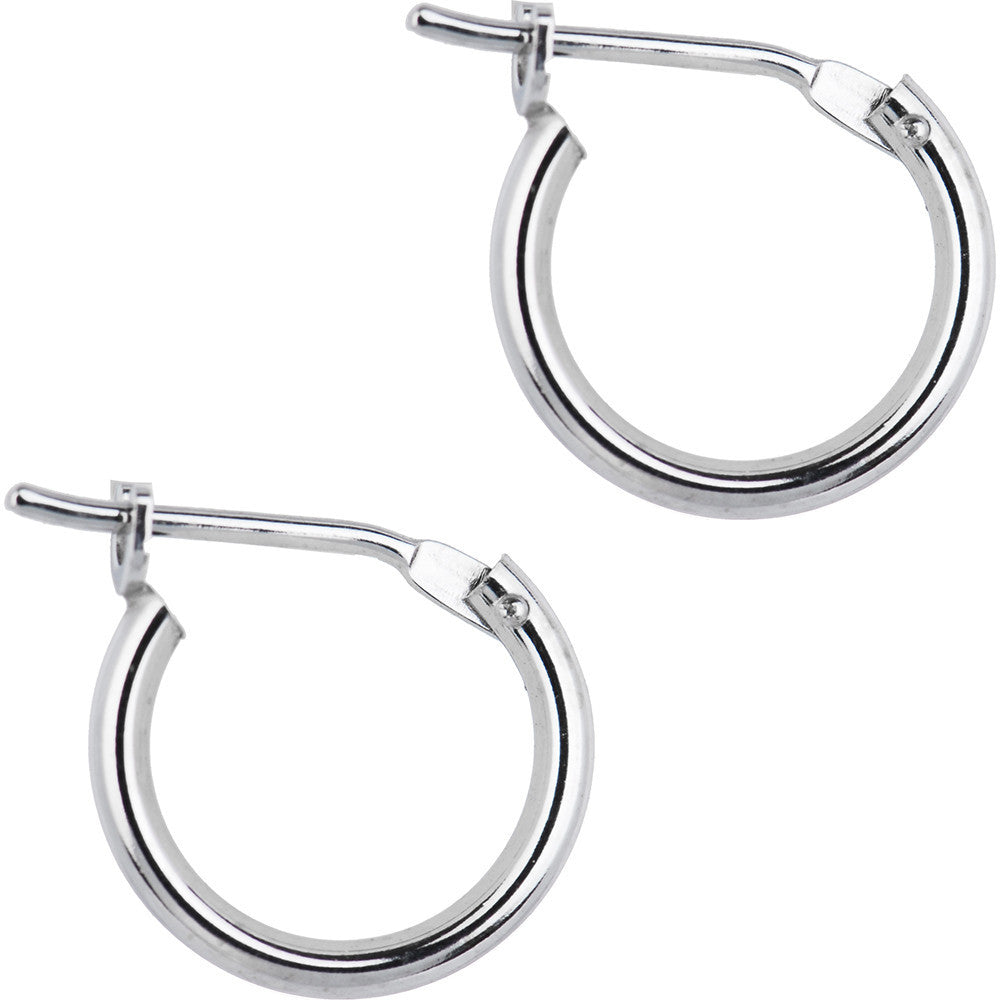 14K White Gold 1.5mm 3/8 Inch Hoop Earrings