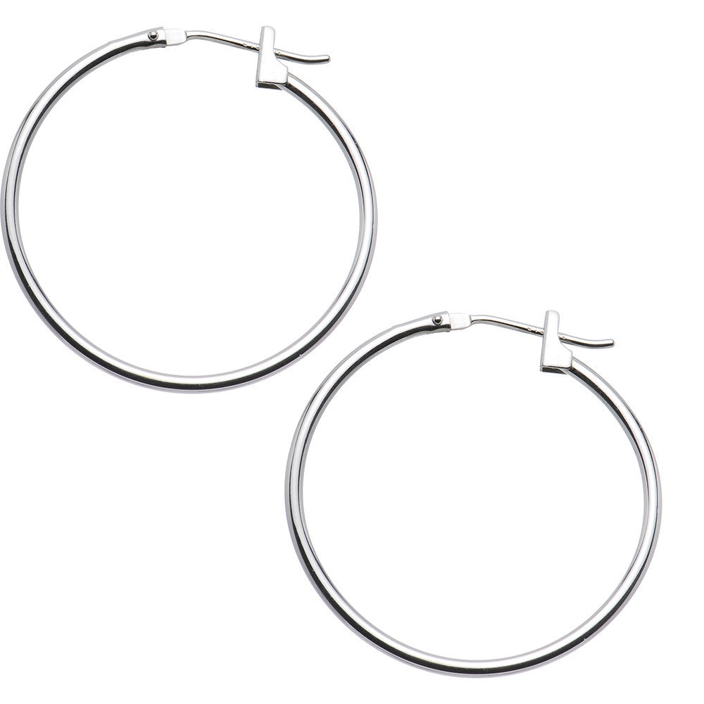 14K White Gold 1.5mm 1 Inch Hoop Earrings
