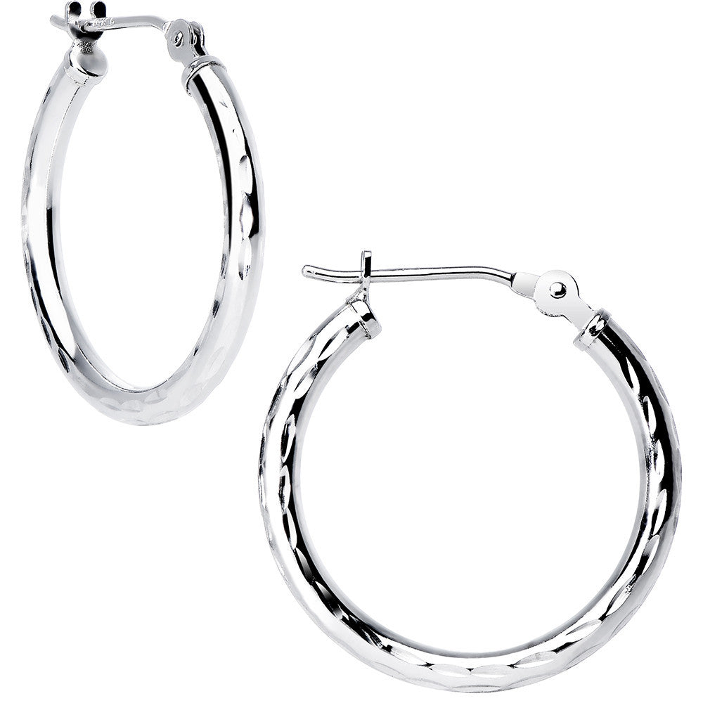 Solid 14K White Gold 3/4 Inch Twist Pattern Hoop Earrings