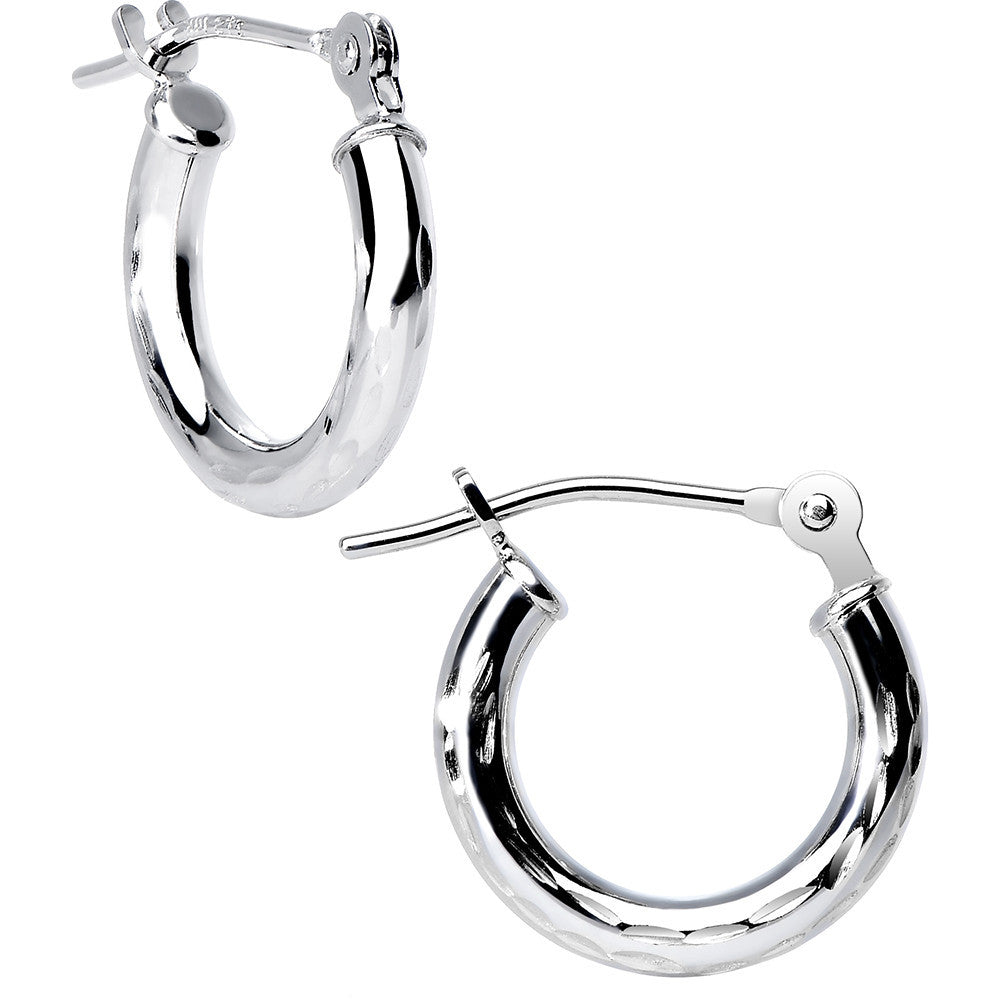 Solid 14K White Gold 1/2 Inch Twist Pattern Hoop Earrings