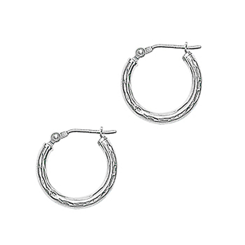 Solid 14K White Gold 5/8 Inch Twist Pattern Hoop Earrings