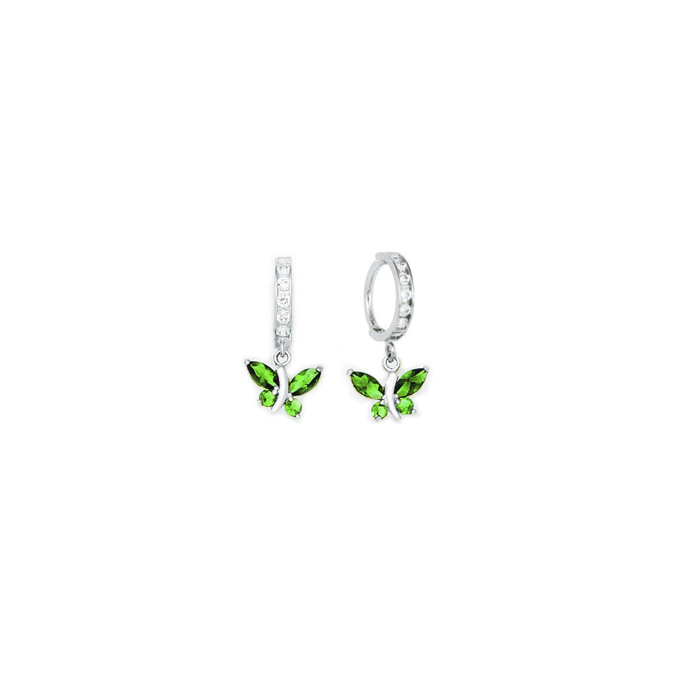 14k White Gold Emerald CZ Butterfly Huggy Earrings