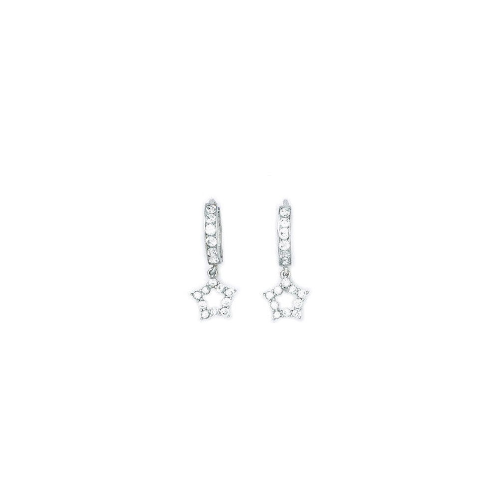 14k White Gold CZ Hollow Star Huggy Earrings