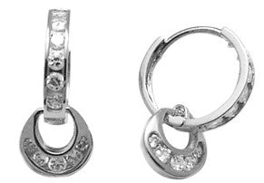 14k White Gold CZ Dangle Huggy Earrings