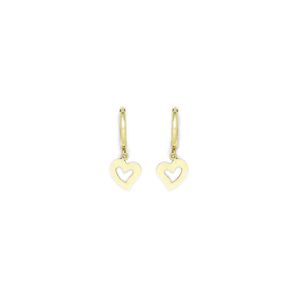 14k Yellow Gold Hollow Heart Huggy Earrings