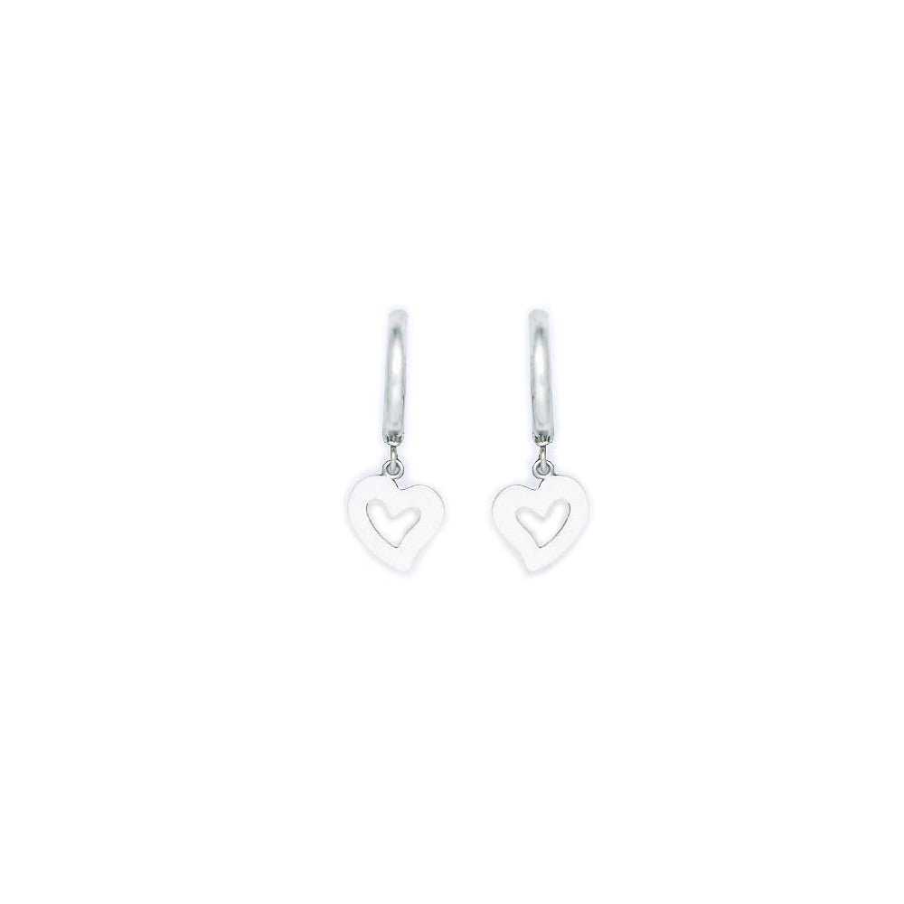 14k White Gold Hollow Heart Huggy Earrings