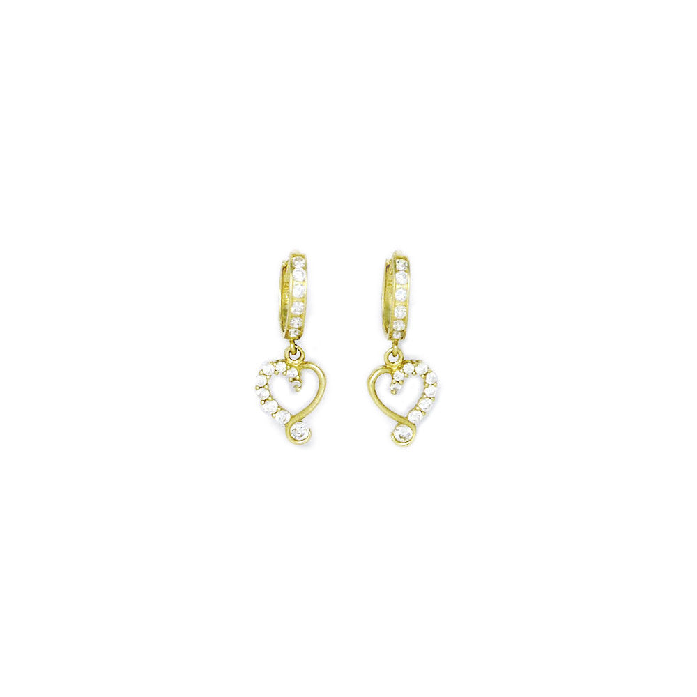 14k Yellow Gold CZ Jeweled Heart Huggy Earrings